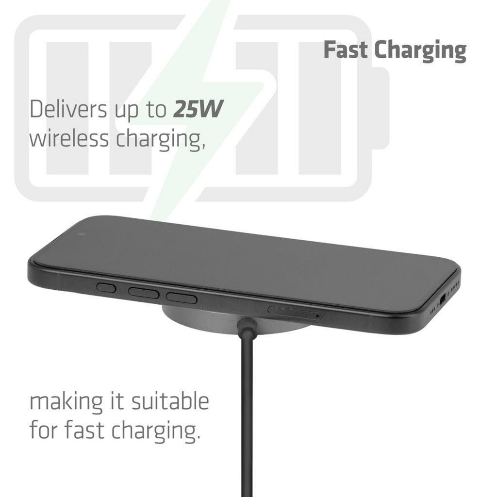 Club 3d cac-3027 qi2 25w draadloze oplader (zwart, 1x usb-c, qi-gecertificeerd, magsafe-compatibel, magnetisch pad)