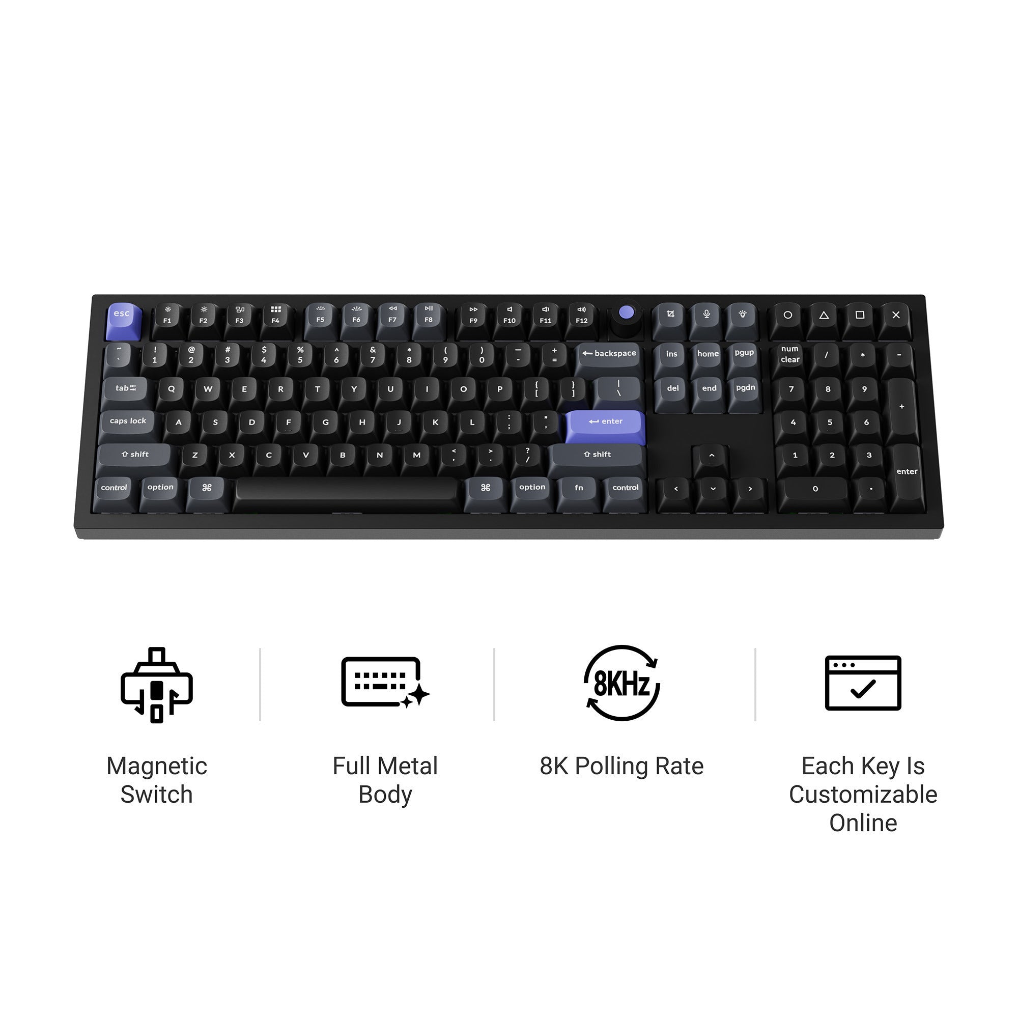 Keychron q6 he 8k magnetic switch keyboard (zwart, us lay-out (qwerty), ultra-fast lime, 100%, rgb, hot swap, 8k)