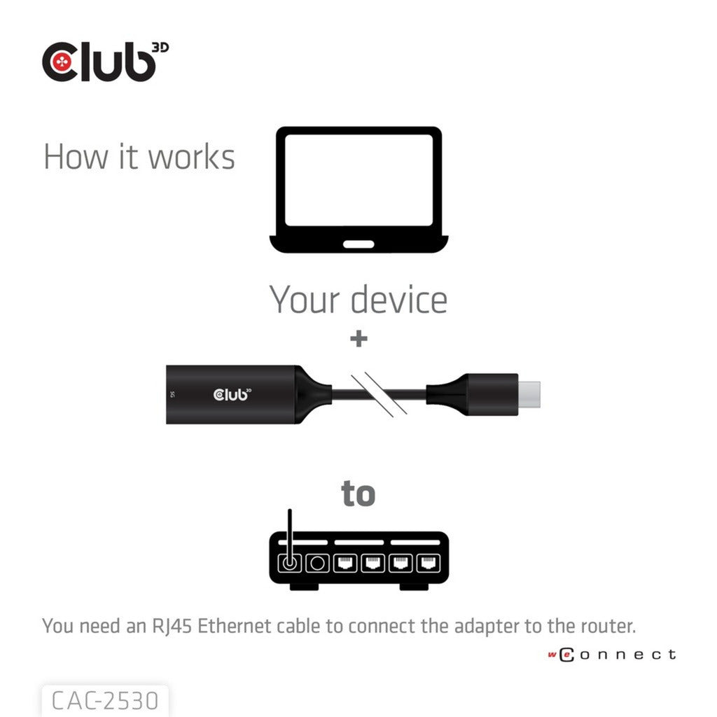 Club 3d usb-c naar rj45 5gbps ethernet m f adapter (zwart)