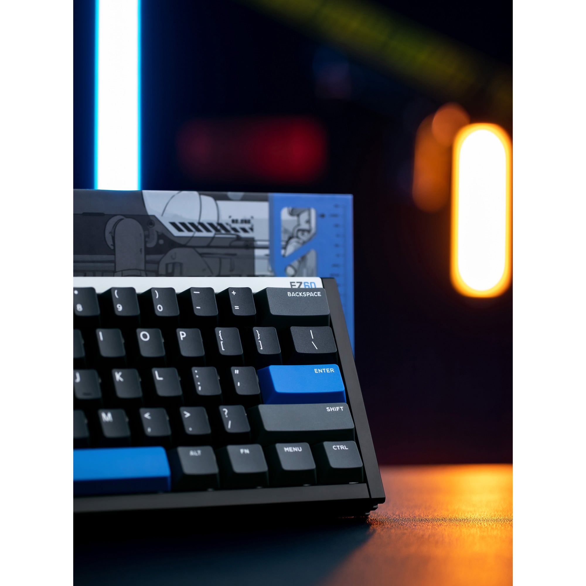 Iqunix ez60 magnetic switch gaming he keyboard, gaming toetsenbord (zwart blauw, us lay-out, us-international, gateron magnetic jade pro, 60%, rgb, double shot pbt keycaps)