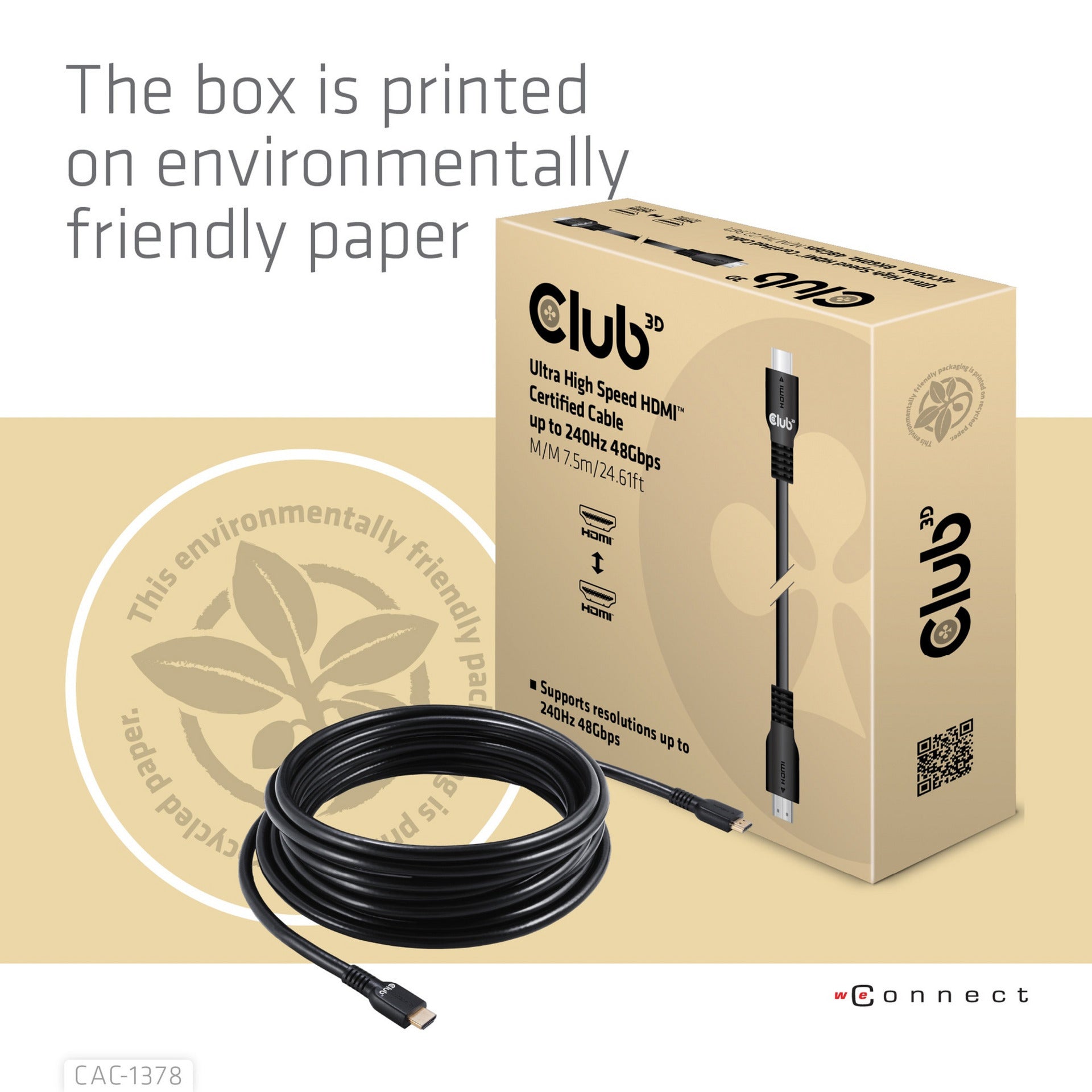 Club 3d ultra high speed hdmi certified kabel (zwart, 7,5 meter, 4k120 hz, 8k60 hz)