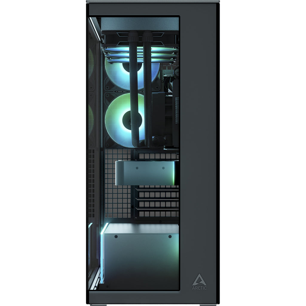 Arctic xtender midi tower behuizing (zwart | 2x usb-a | 1x usb-c | rgb | tempered glass)