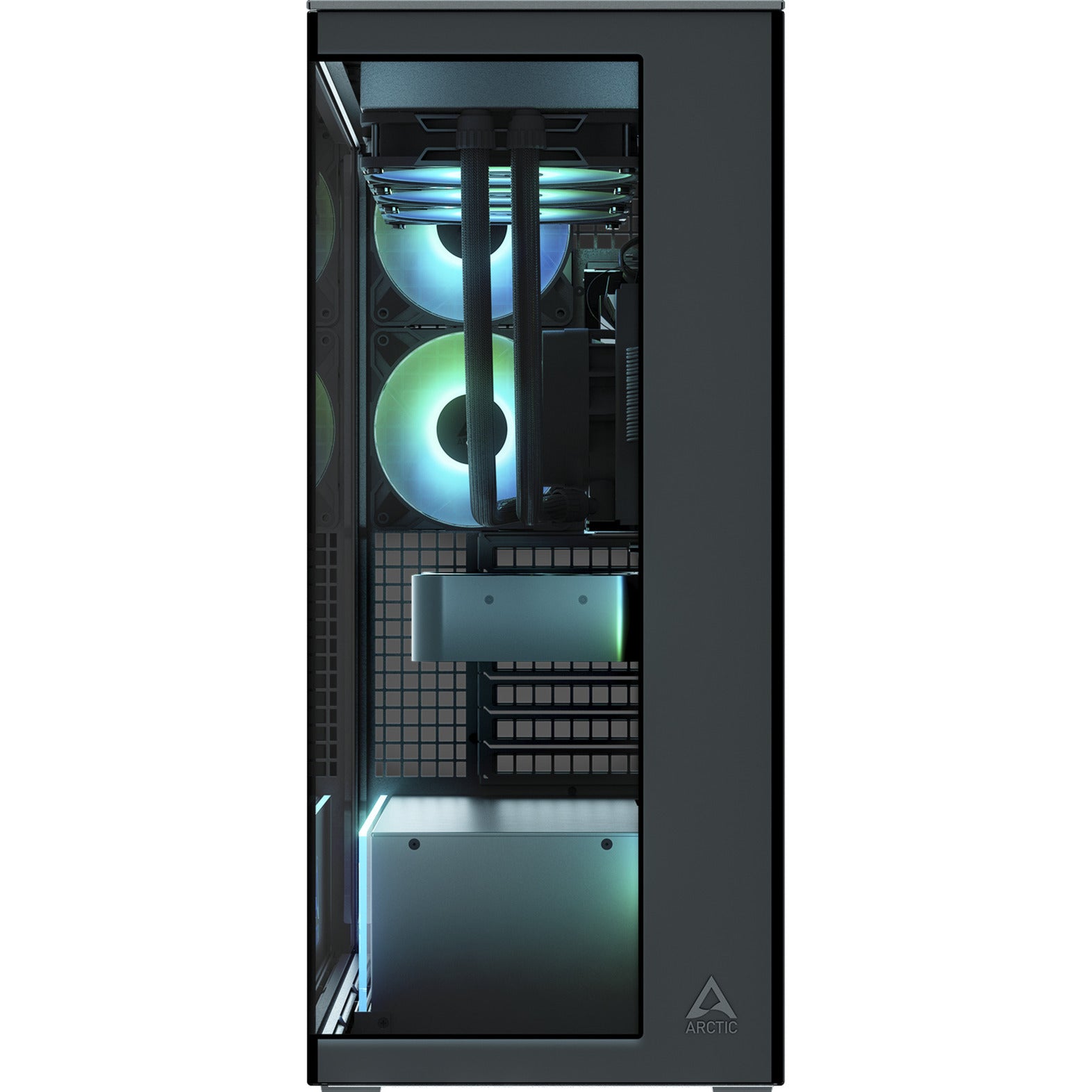 Arctic xtender midi tower behuizing (zwart | 2x usb-a | 1x usb-c | rgb | tempered glass)