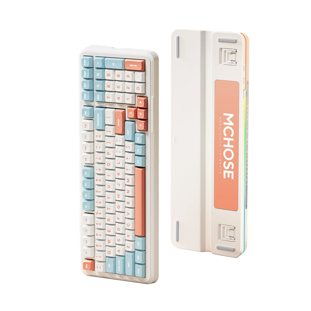 Mchose k99 horizon orange hyacinth wireless gasket mount mechanical rgb toetsenbord (wit, us lay-out (qwerty), ktt hyacinth, rgb, hot swap, double-shot pbt, draadloos | bluetooth | usb-c)