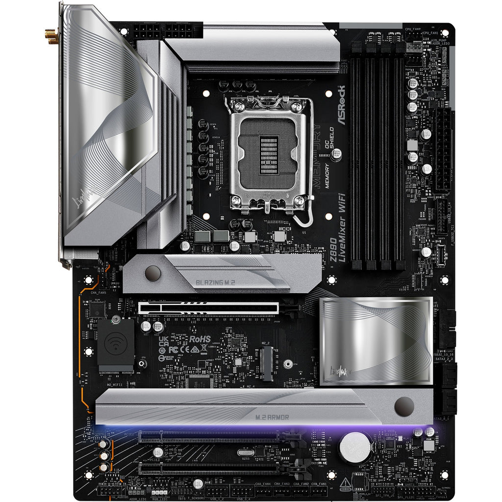 Asrock z890 livemixer wifi socket 1851 moederbord (zwart, raid, 2.5 gb-lan, wi-fi 7, bt, sound, atx)