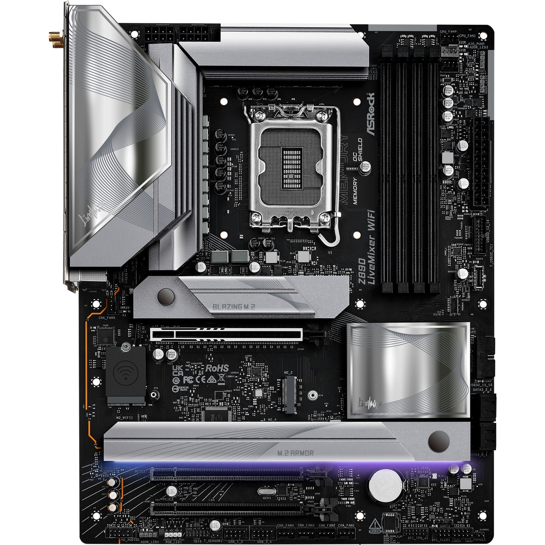 Asrock z890 livemixer wifi socket 1851 moederbord (zwart, raid, 2.5 gb-lan, wi-fi 7, bt, sound, atx)