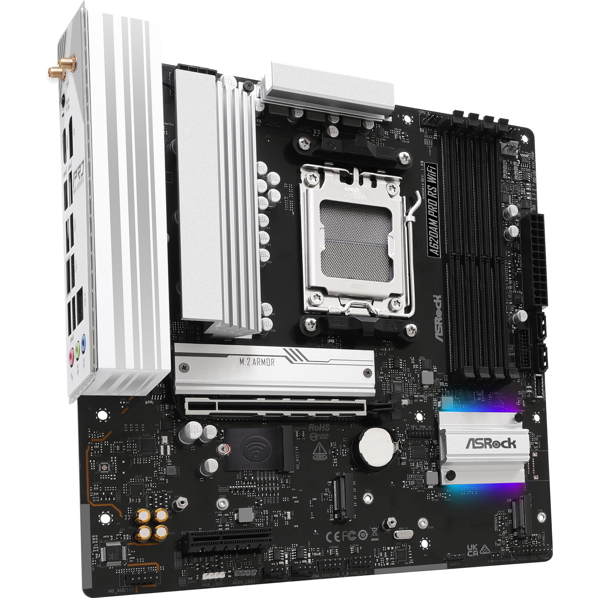 Asrock a620am pro rs wifi socket am5 moederbord (raid, 2.5 gb-lan, wlan, bt, sound, µatx)