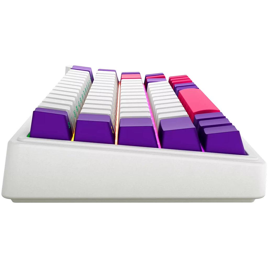 Lorgar kbp70mw rgb mechanisch gaming toetsenbord (wit, us lay-out (qwerty), logar toxic purple, 65%, rgb, hot-swappable, pbt double-shot, bluetooth | 2.4ghz | usb)
