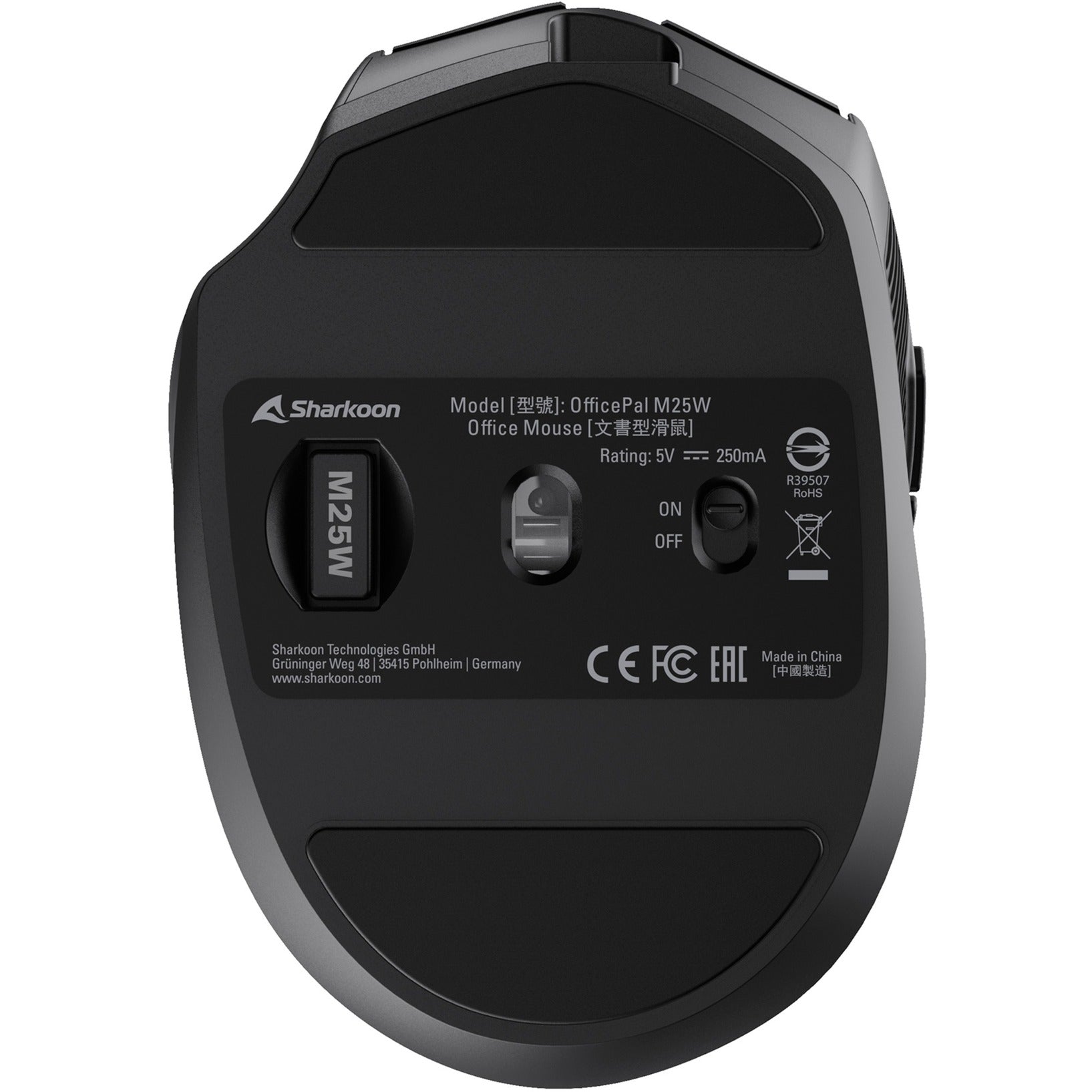 Sharkoon officepal m25w muis (zwart, 400 - 4000 dpi, rgb, 2,4 ghz usb)