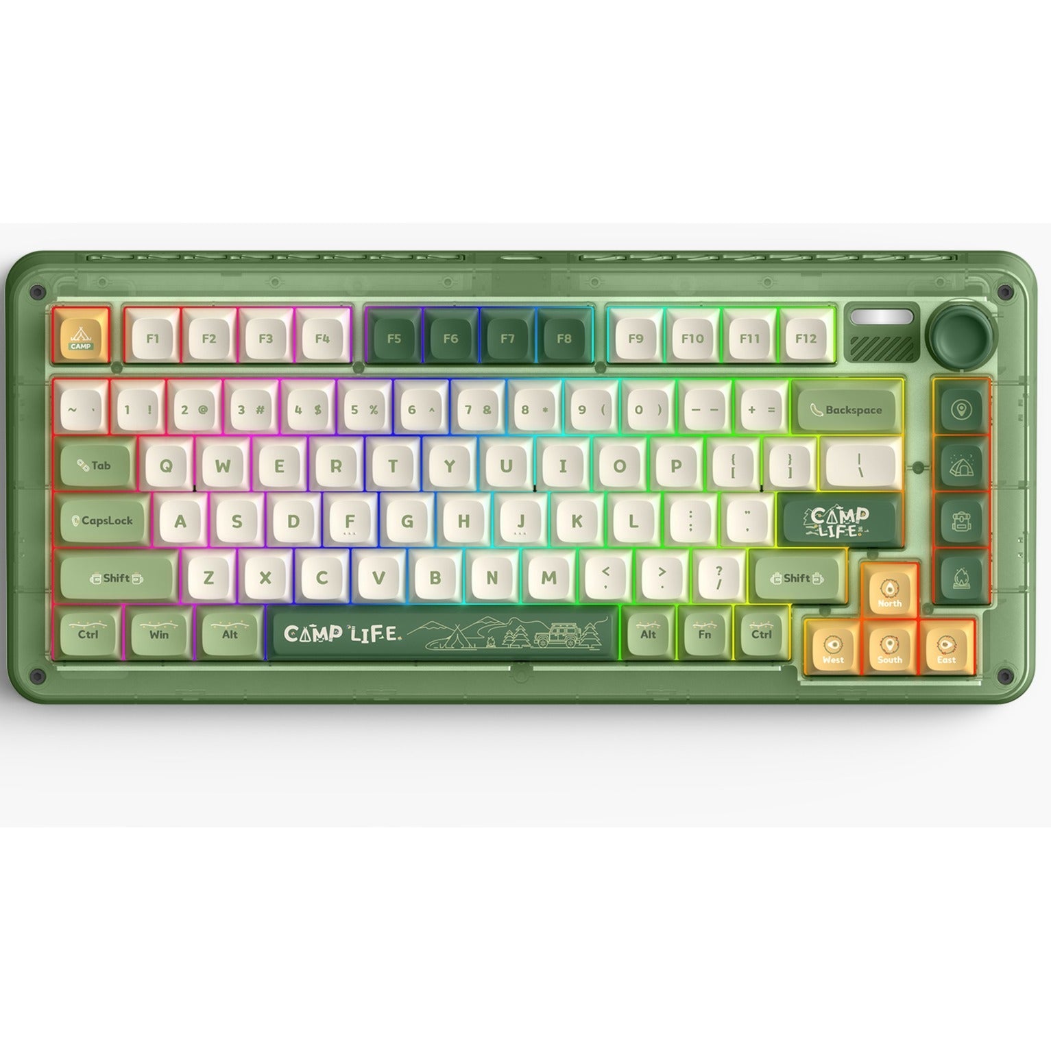 Iqunix zx75 camping wireless mechanical keyboard (groen, us lay-out (qwerty), iqunix moonstone, 75%, rgb leds, hot-swappable, double-shot pbt, 2.4ghz | bluetooth 5.1 | usb-c)