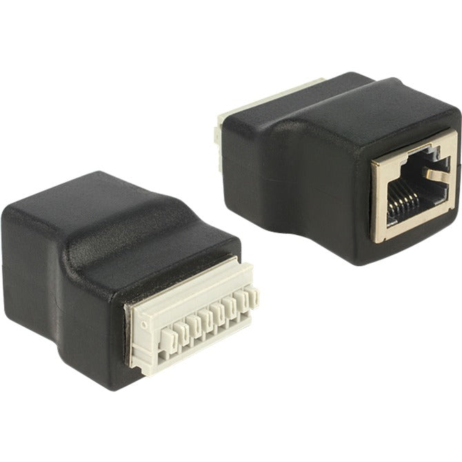 Delock adapter rj45 female > terminal block with push button 8 pin (zwart)