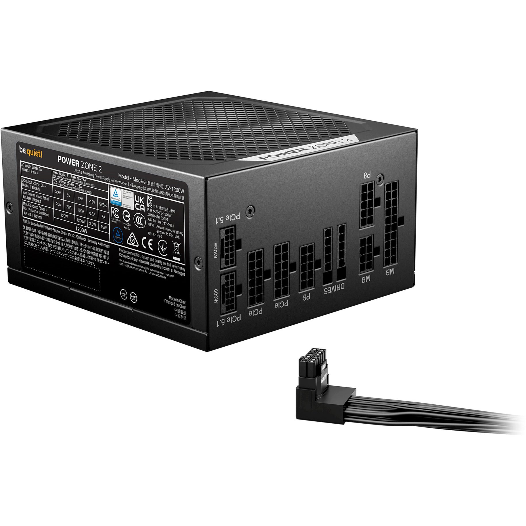 Be quiet! power zone 2 modulaire 1200 watt voeding (zwart, 1x 12v-2x6, 3x pcie)
