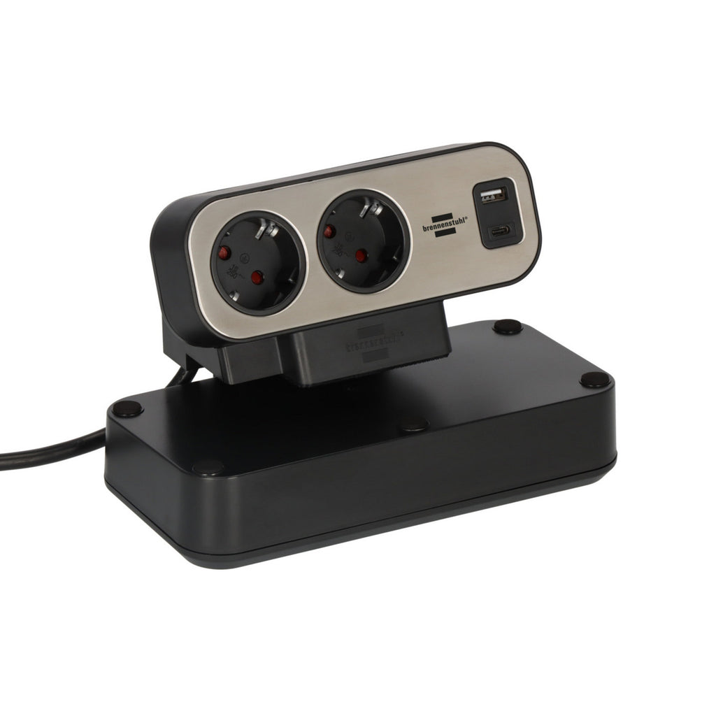 Brennenstuhl estilo duplex stekkerdoos met schakelaar en overspanningsbeveiliging stekkerdoos (zwart zilver, 1x usb c, 1x usb a)