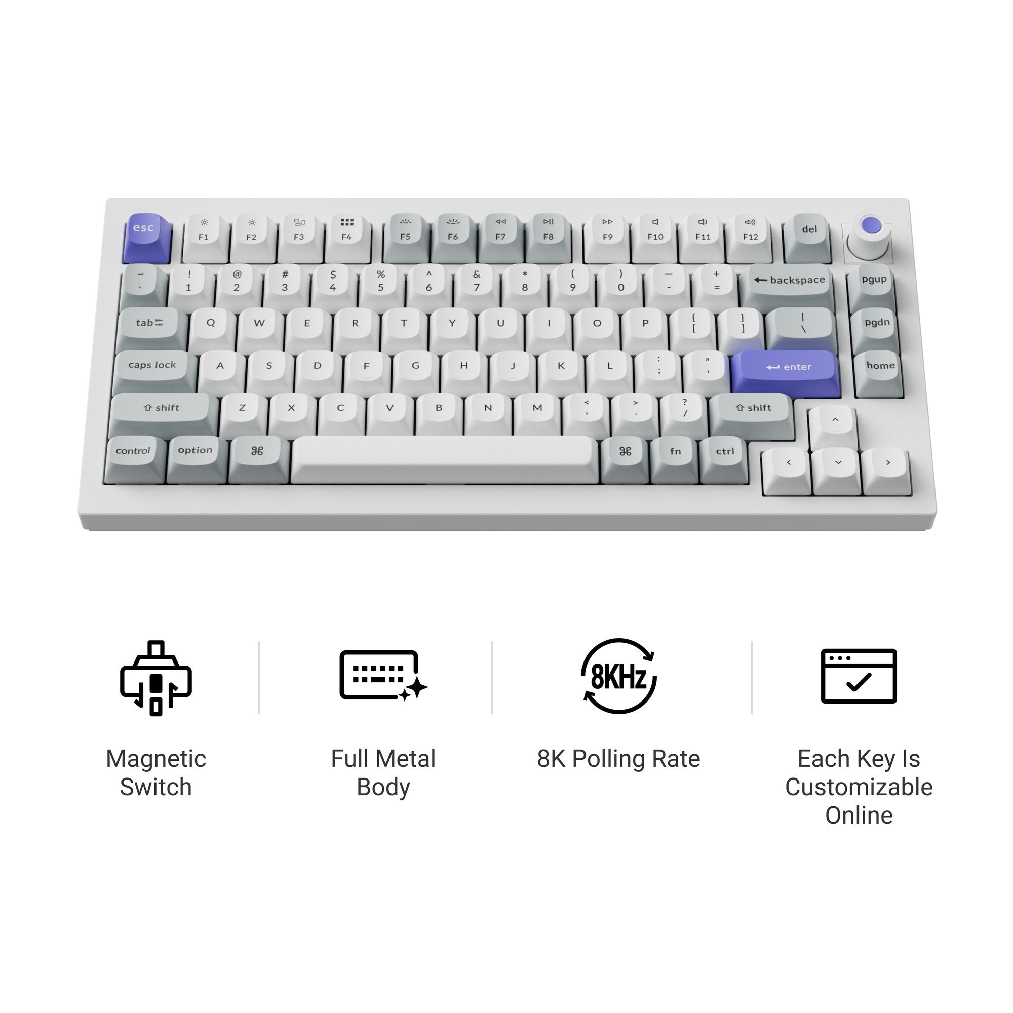 Keychron q1 he 8k magnetic switch keyboard (wit, us lay-out (qwerty), ultra-fast lime, 75%, rgb, hot swap, 8k)