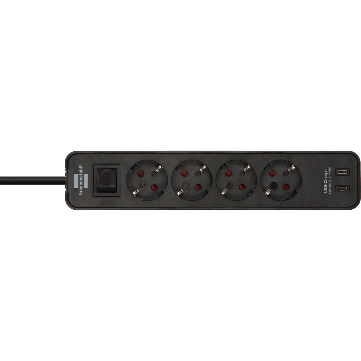 Brennenstuhl ecolor 4-voudige stekkerdoos met 2 usb-laadaansluitingen (zwart, 4x stekker, 2x usb-c, 2x usb-c)