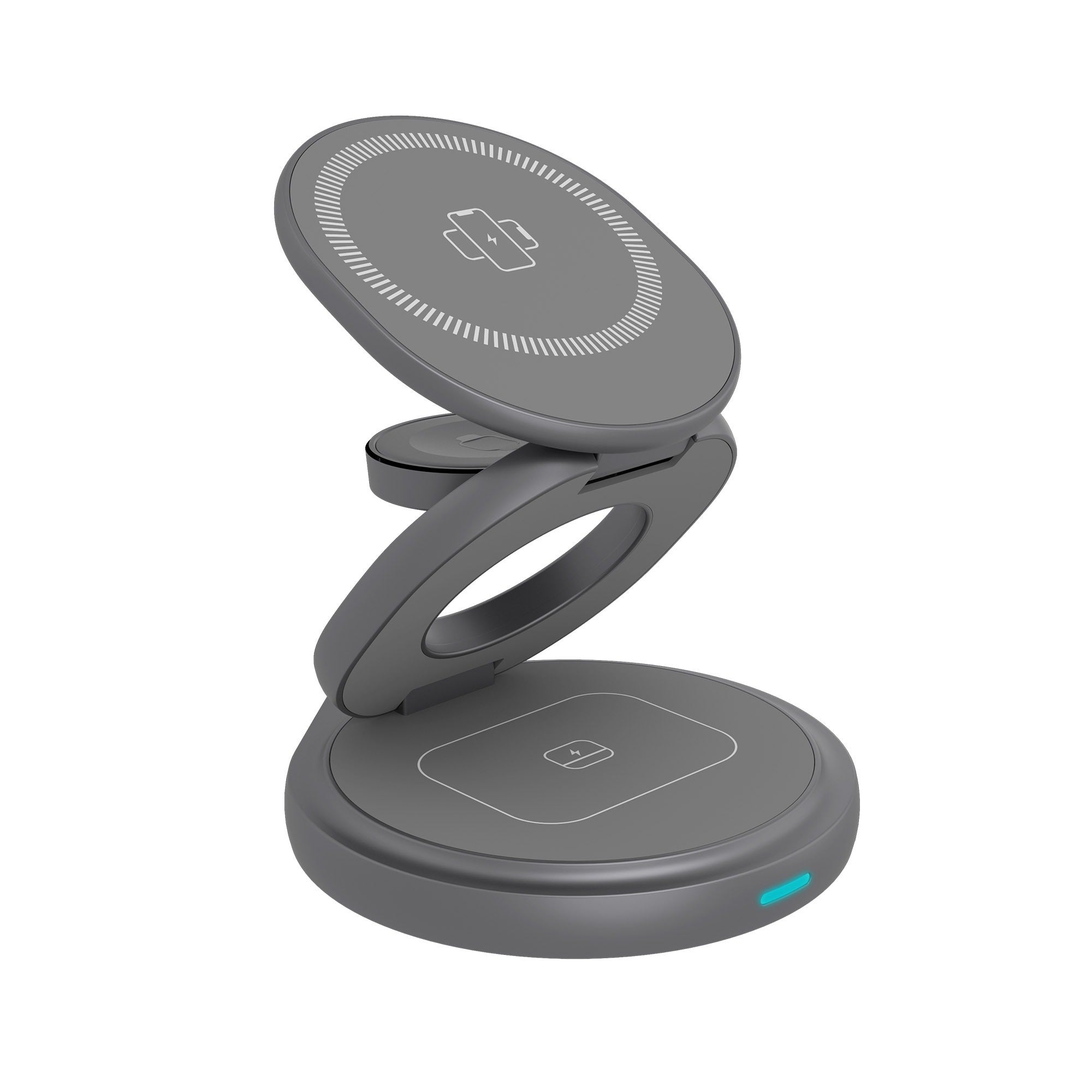 Icy box 3-in-1 opvouwbaar draadloos oplaadstation (antraciet, ib-sh101-ch)
