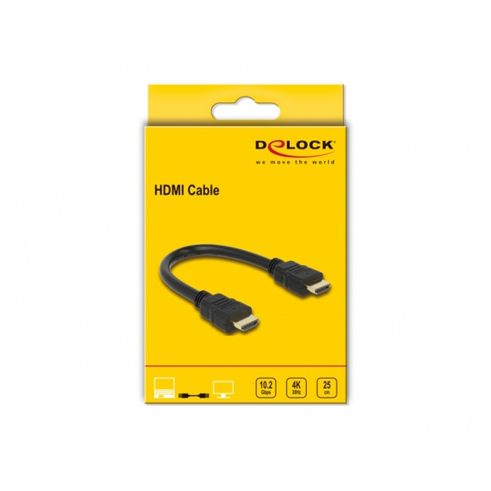 Delock high speed hdmi met ethernet - hdmi a male > hdmi a male kabel (zwart, 0,25 meter, 4k)