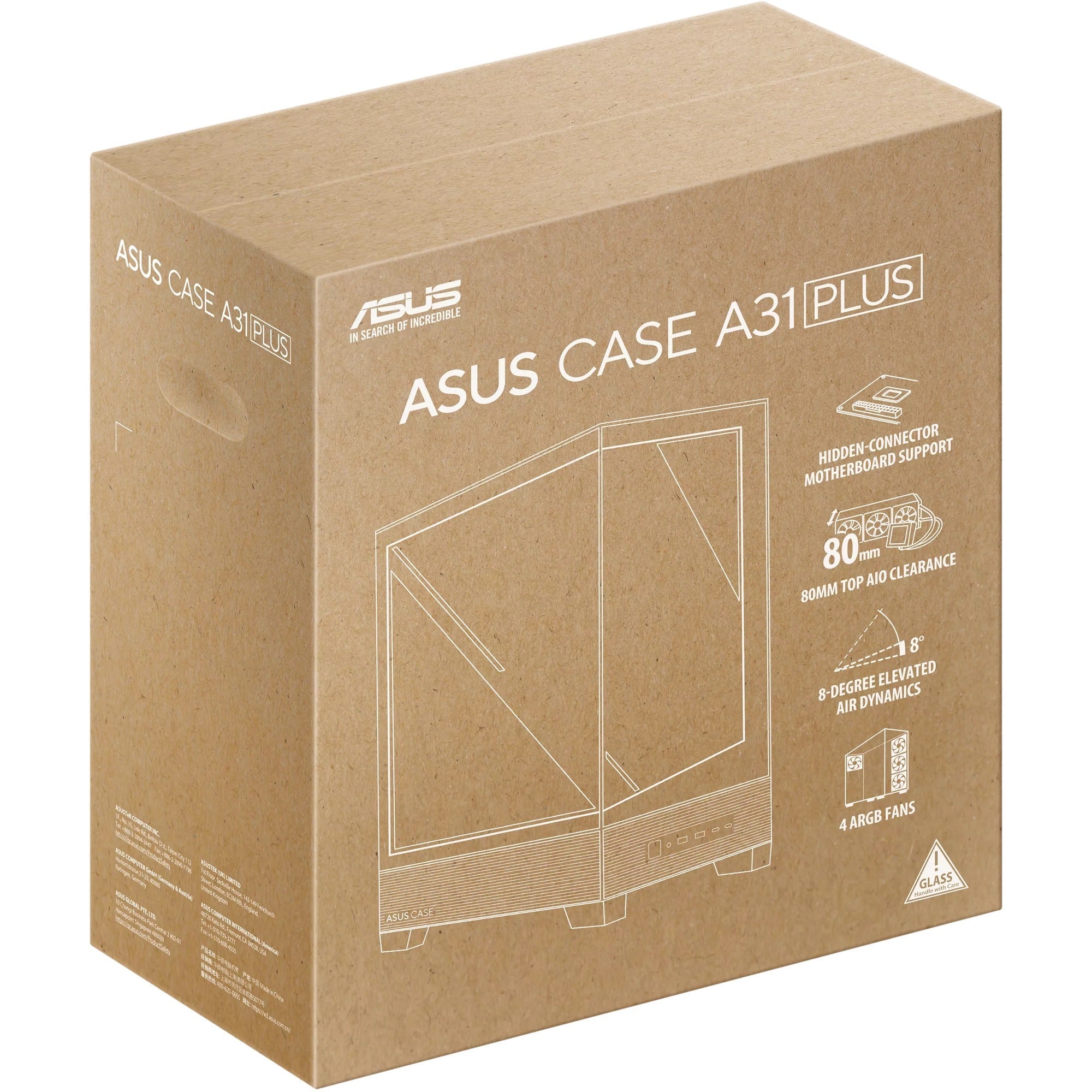 Asus a31 plus midi tower behuizing (wit | 2x usb-a | 2x usb-c | tempered glass)