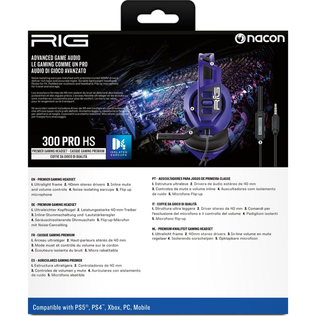 Nacon rig 300 pro hs cosmic over-ear gaming headset (paars, playstation 4, playstation 5, windows, nintendo switch)
