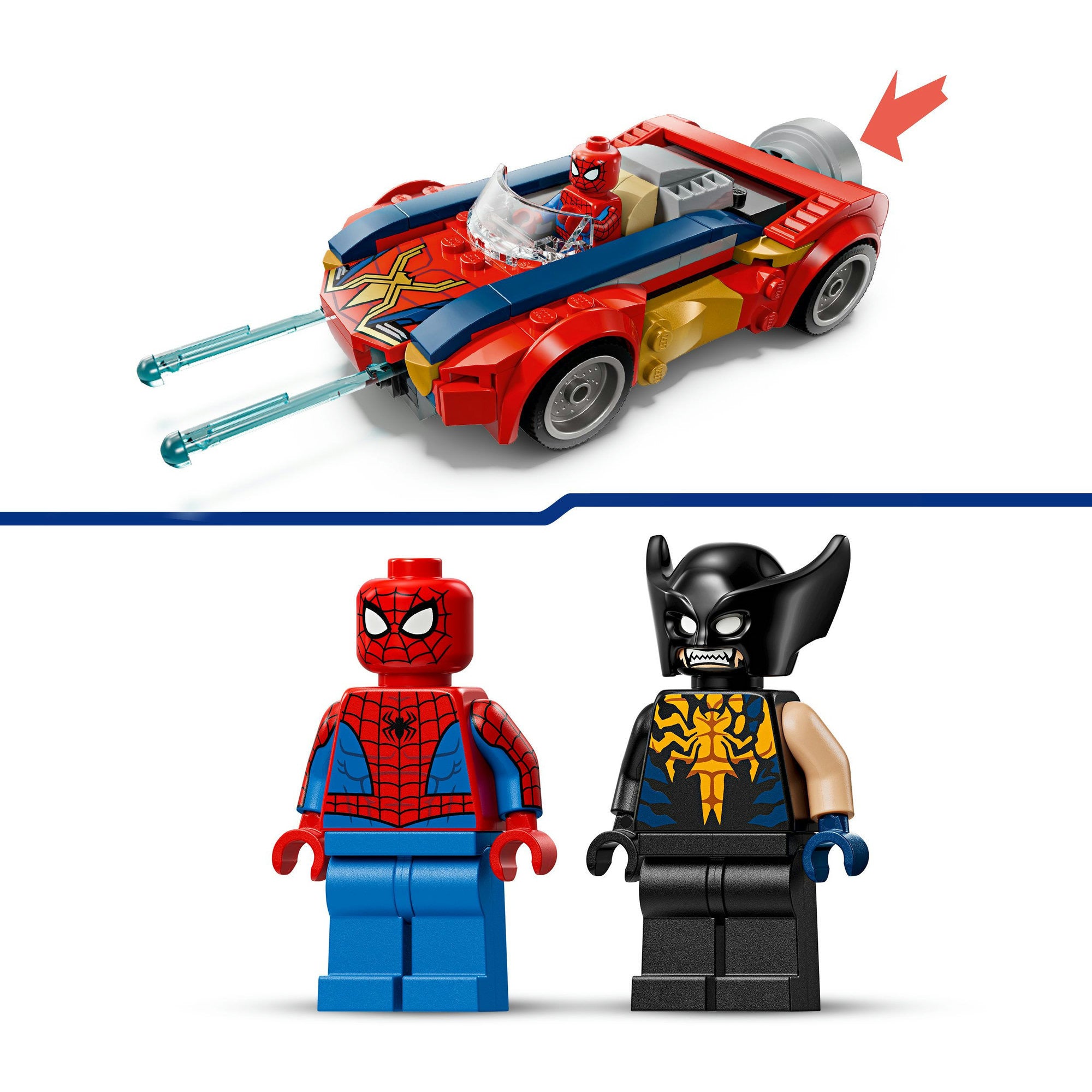 LEGO Superhelden 76336 Marvel Spider-Man Auto gegen Venomized Wolverine