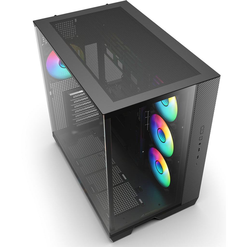 Sharkoon steel shark midi tower behuizing (zwart | 2x usb-a | 1x usb-c | rgb | tempered glass)