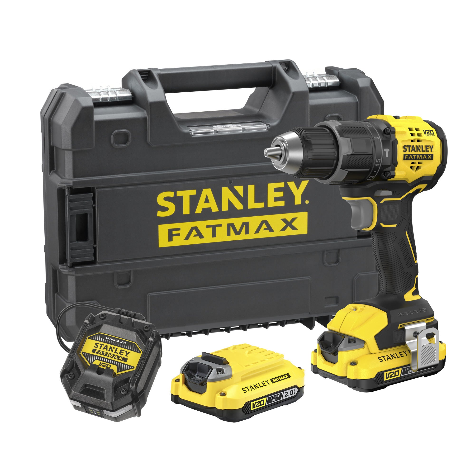 Stanley fatmax v20 18v schroefklopboormachine klopboorschroevendraaier (zwart geel, 2 accu's en oplader inbegrepen, met koffer)