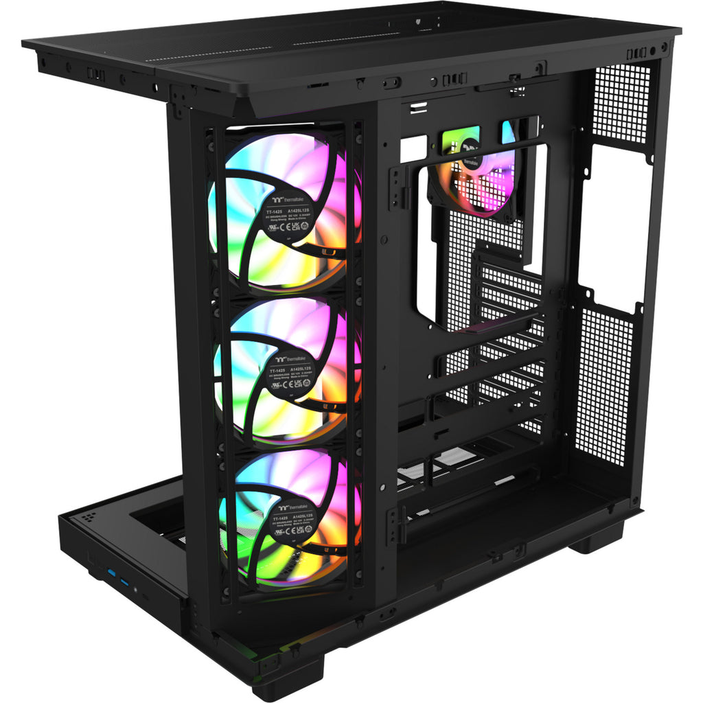 Thermaltake view 380 xl ws argb midi tower behuizing (zwart houtkleur | 2x usb-a | 1x usb-c | rgb | tempered glass)