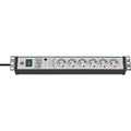 Brennenstuhl premium-line 60.000a stekkerdoos met overspanningsbeveiliging 6-voudig zwart lichtgrijs 3m h05vv-f 3g1,5 19 formaat