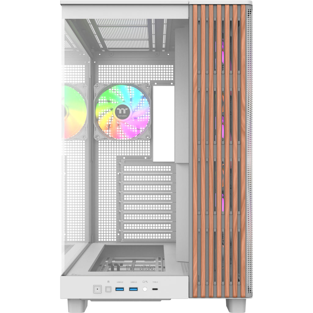 Thermaltake view 380 xl ws argb midi tower behuizing (wit houtkleur | 2x usb-a | 1x usb-c | rgb | tempered glass)