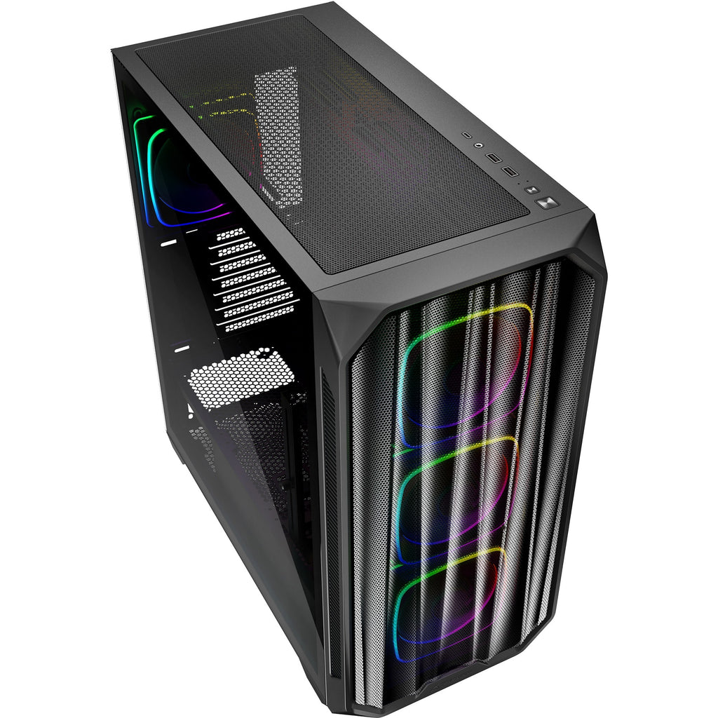 Sharkoon ak5m rgb midi tower behuizing (zwart | 2x usb-a | 1x usb-c | rgb | tempered glass)