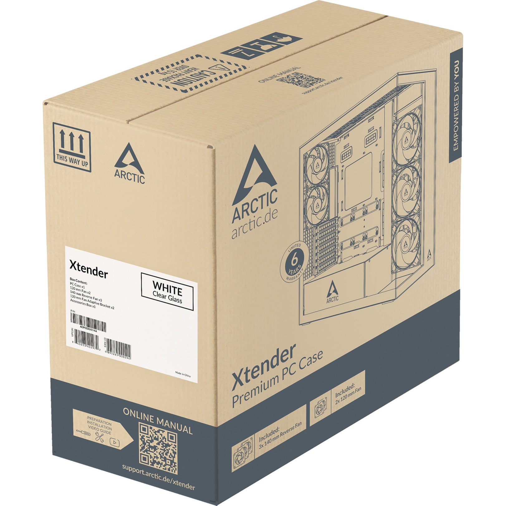 Arctic xtender midi tower behuizing (wit | 2x usb-a | 1x usb-c | rgb | tempered glass)