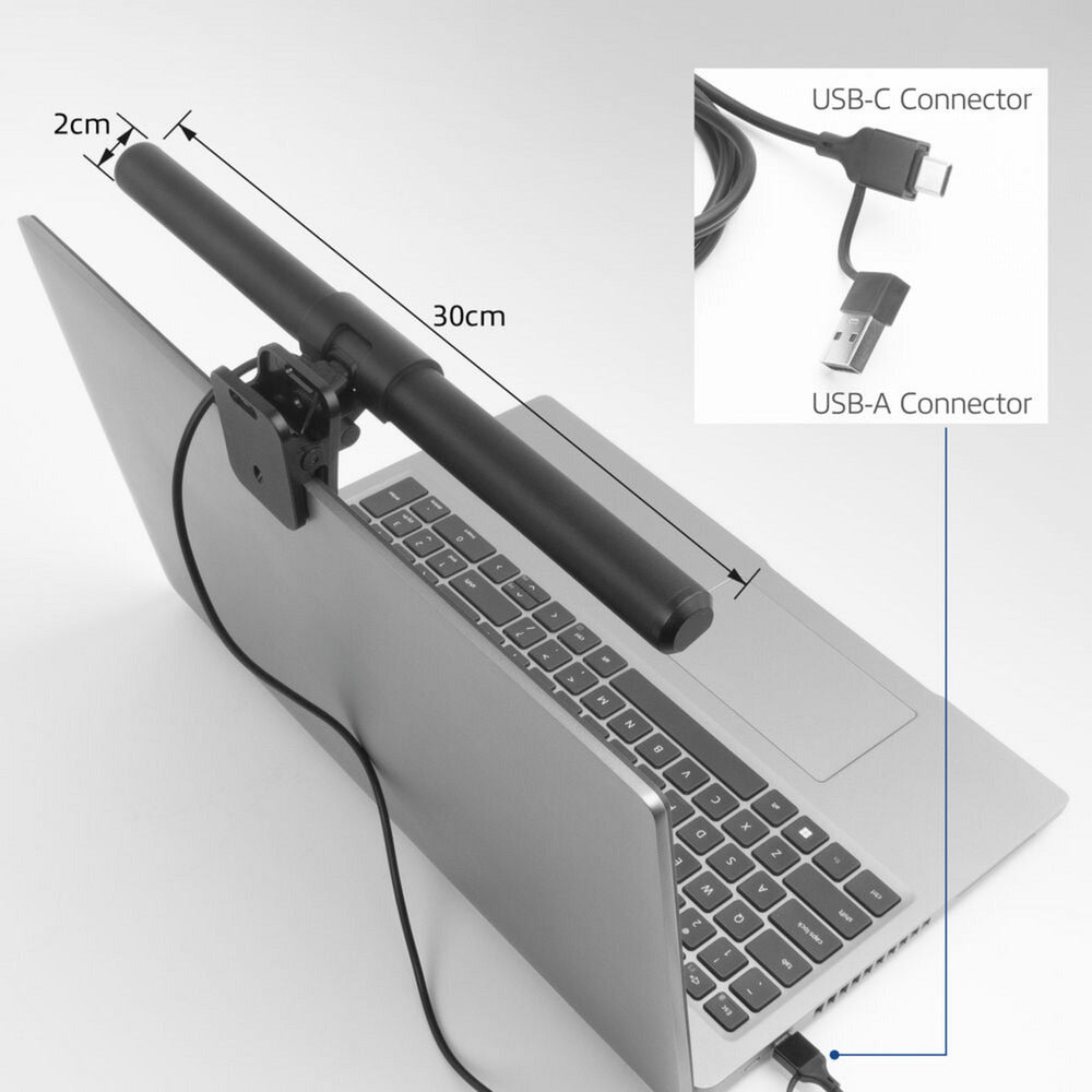 Act connectivity dimbare clip-on laptop led-lichtbalk led bar (zwart, usb-voeding, 3000k-6500k)