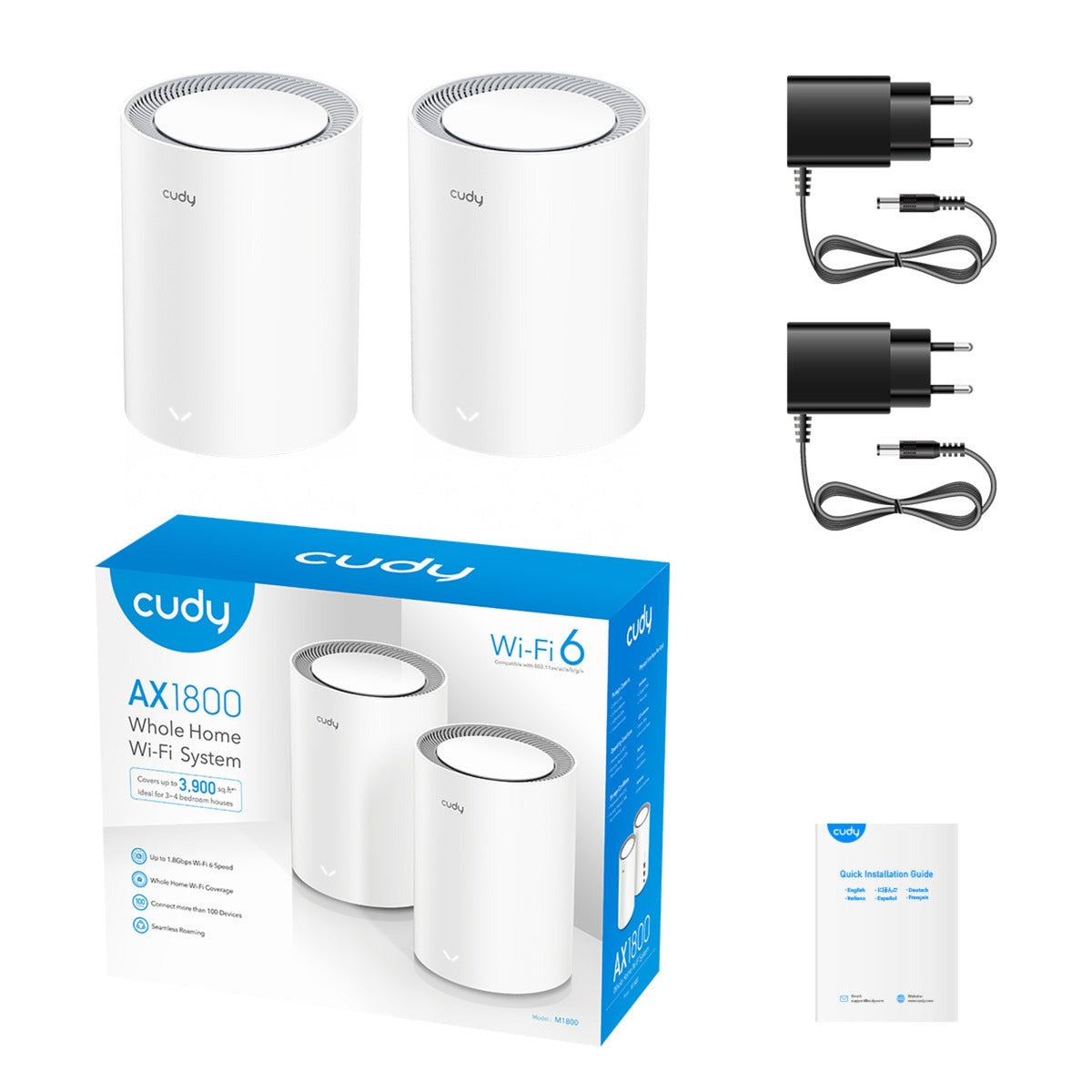 Cudy ax1800 gigabit mesh wi-fi 6 system (2-pack) mesh router (wit)
