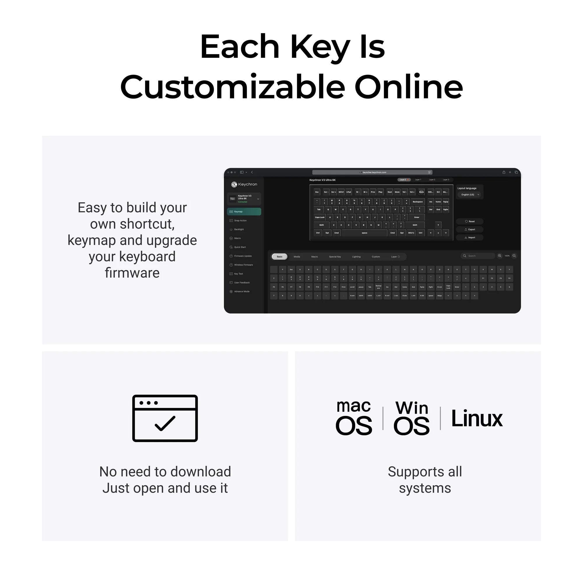 Keychron v3 ultra 8k wireless custom mechanical keyboard (zwart, us lay-out (qwerty), silk pom banana, 80% (tkl), rgb, hot swap, 2.4 ghz | bluetooth 5.3 | usb-c)