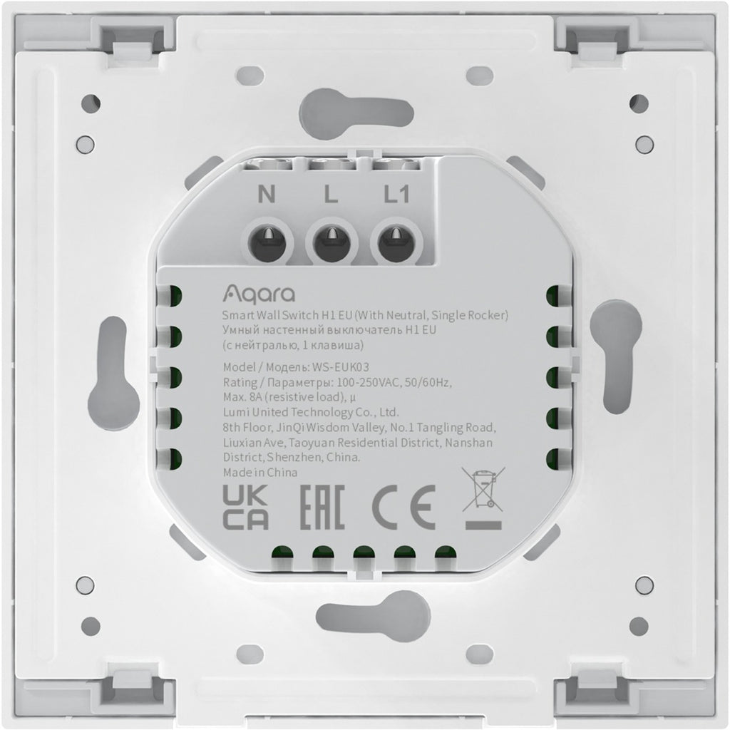 Aqara smart wall switch h1 (with neutral, single rocker) - zigbee 3.0 - enkele schakelaar - één knop - met nuldraad