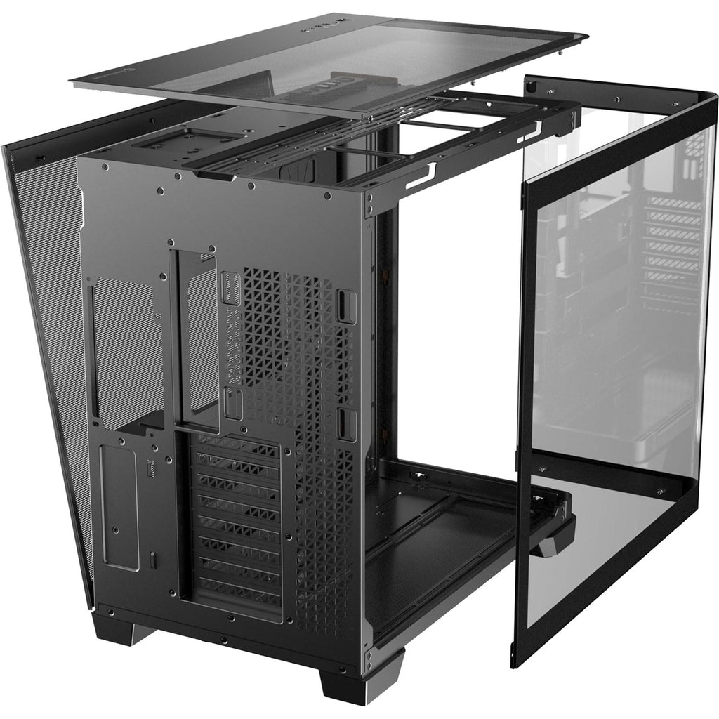 Antec c8 curve wood midi tower behuizing (zwart houtkleur | 2x usb-a | 1x usb-c | tempered glass)