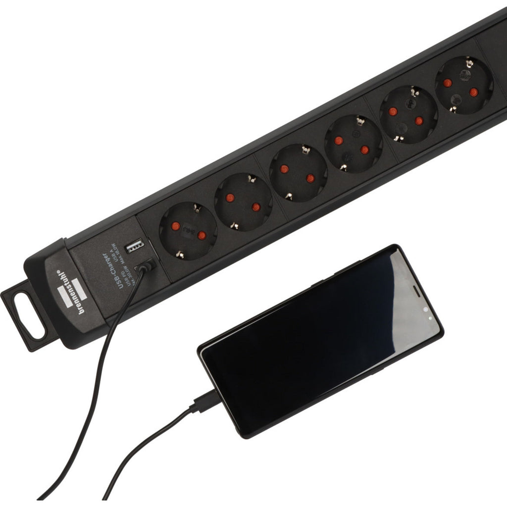 Brennenstuhl premium-line stekkerdoos 6-voudig met usb c pd 30w en usb a 18w stekkerdoos (zwart, 1x usb-a, 1x usb-c)