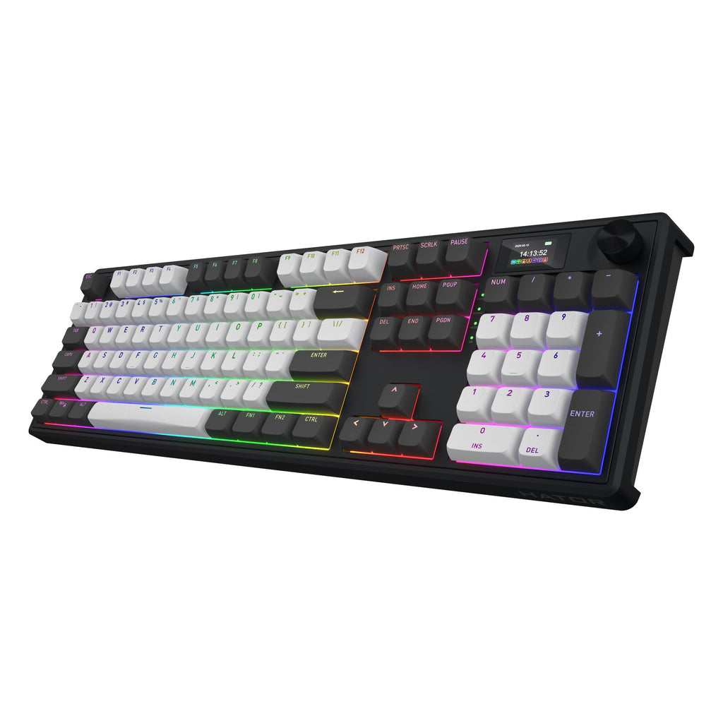 Hator skyfall pro wireless rgb mechanisch gaming toetsenbord (zwart, us lay-out (qwerty), hator aurum vanilla silent, 100%, rgb, double-shot pbt, hot-swap, 2.4ghz bluetooth usb-c)