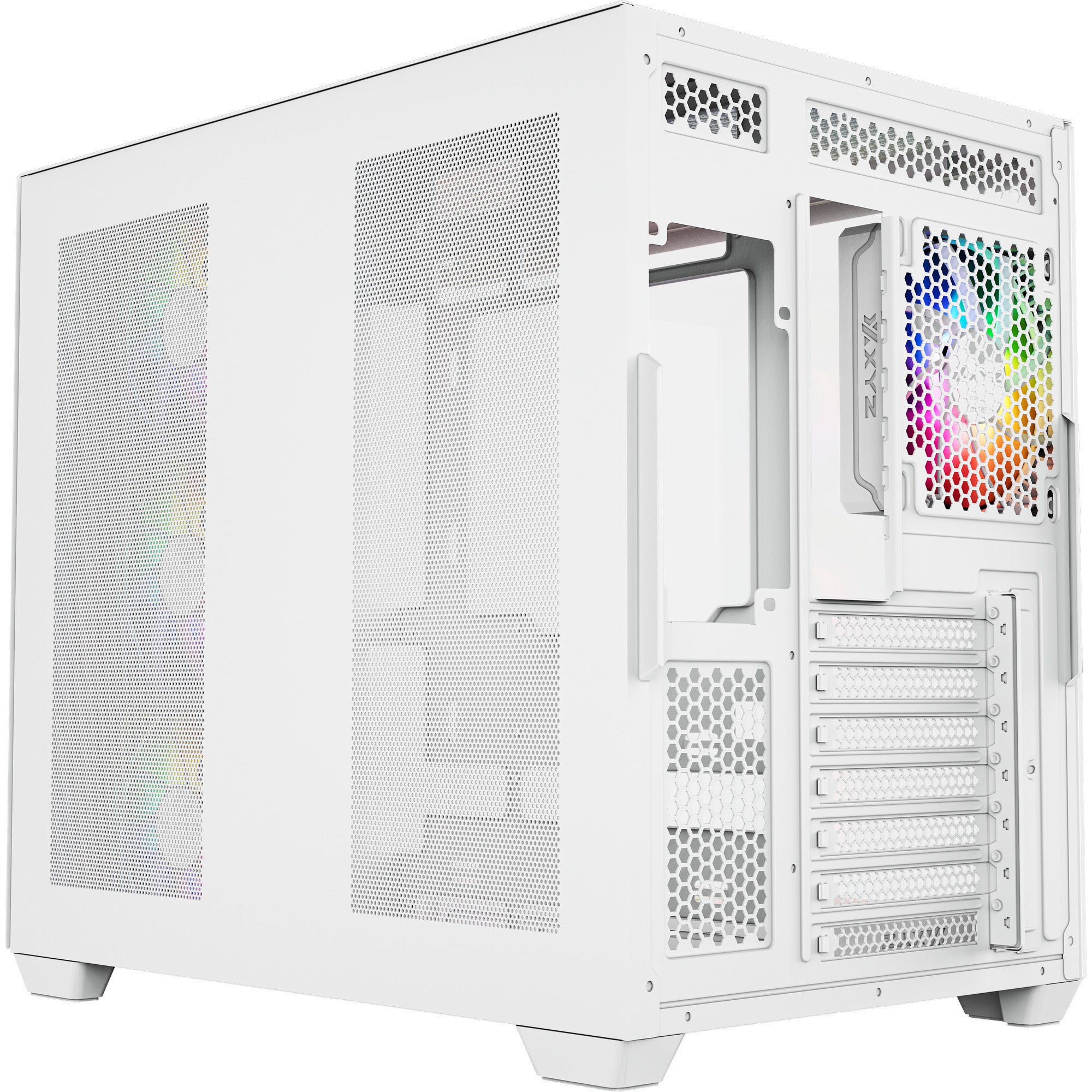 Xyz pc gear tesseract x midi tower behuizing (wit | 2x usb-a | 1x usb-c | tempered glass)