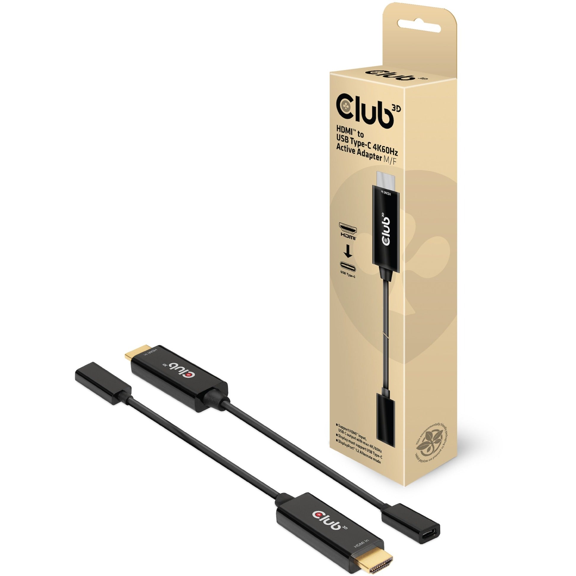 Club 3d hdmi to usb type-c 4k60hz active adapter m f (zwart)