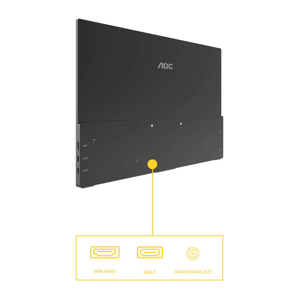 Aoc 16t20e2 15.6 monitor (zwart, 1x mini hdmi, 1x usb-c, audio)