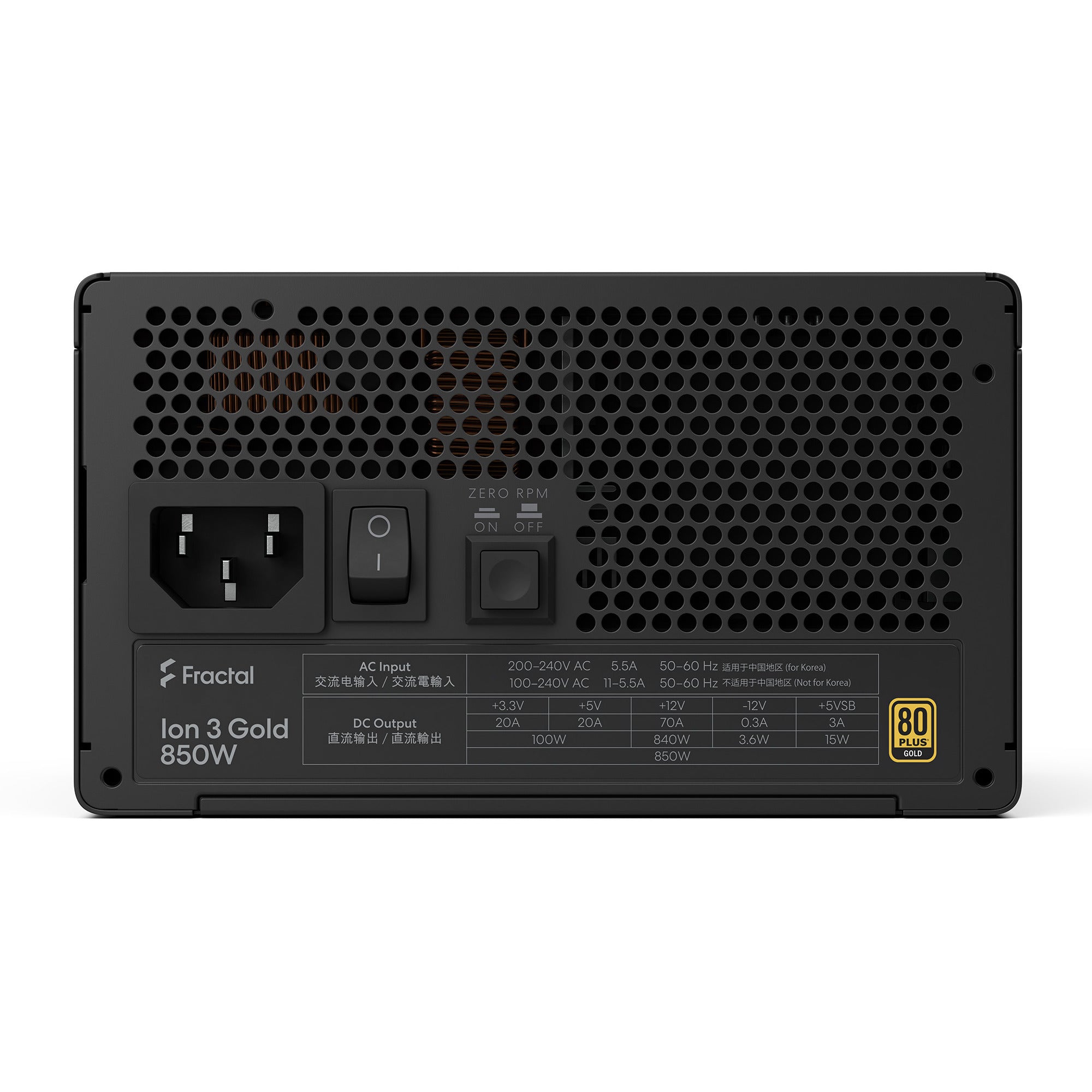 Fractal design ion gold 3 modulaire 850 watt voeding (zwart, 1x 12v-2x6, 3x pcie)