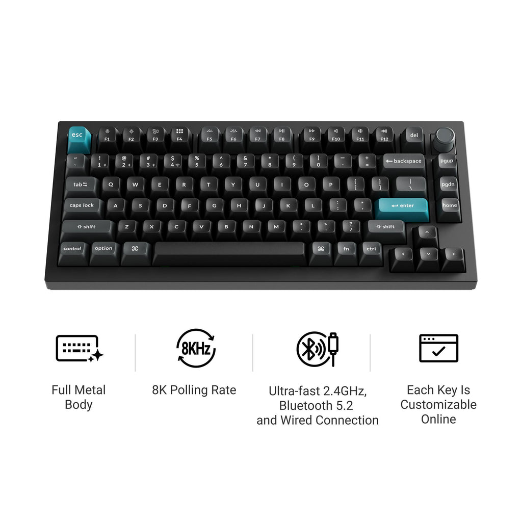 Keychron q1 ultra-m4 8k wireless custom mechanical keyboard (zwart, us lay-out (qwerty), silk pom banana, 75%, rgb, hot swap, 8k, 2.4 ghz | bluetooth 5.2 | usb-c)
