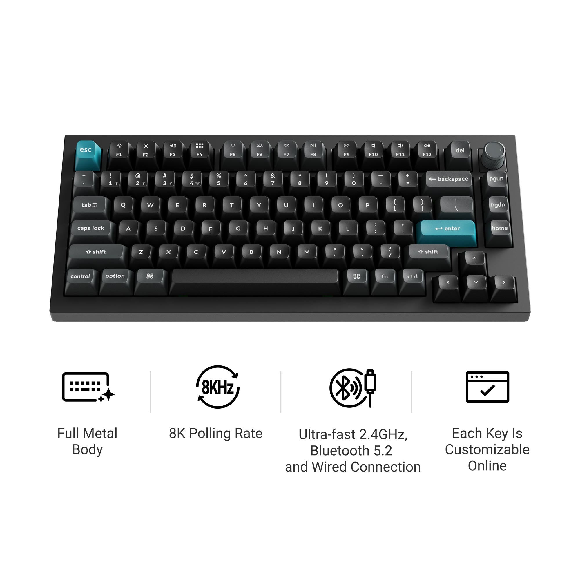 Keychron q1 ultra-m4 8k wireless custom mechanical keyboard (zwart, us lay-out (qwerty), silk pom banana, 75%, rgb, hot swap, 8k, 2.4 ghz | bluetooth 5.2 | usb-c)