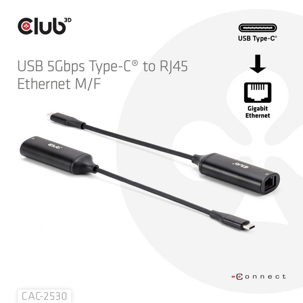 Club 3d usb-c naar rj45 5gbps ethernet m f adapter (zwart)