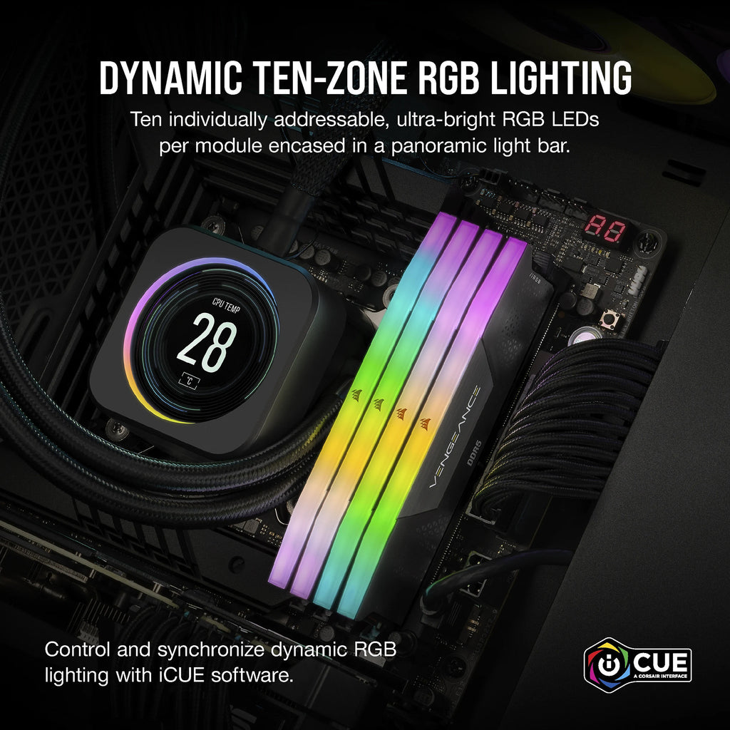 Corsair vengeance rgb 32 gb ddr5-6000 (2x 16 gb) werkgeheugen (zwart, cmh32gx5m2b6000c38, xmp 3.0)