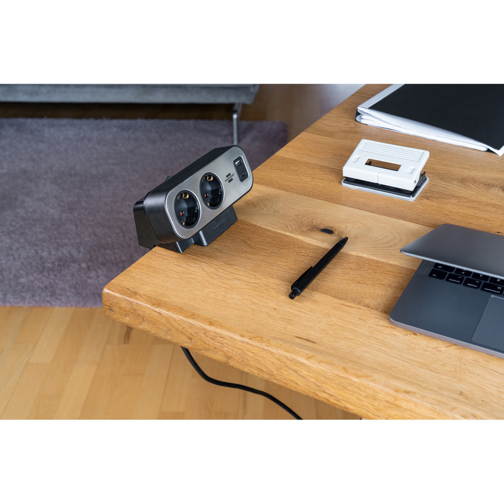 Brennenstuhl estilo duplex stekkerdoos met schakelaar en overspanningsbeveiliging stekkerdoos (zwart zilver, 1x usb c, 1x usb a)