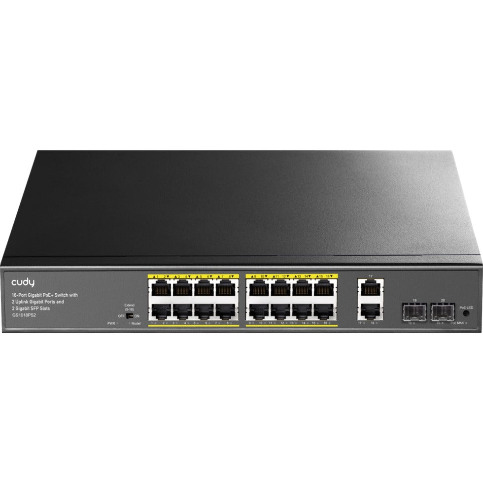 Cudy 16-gbe poe+ switch with 2 uplink gbe and 2 uplink sfp (zwart)