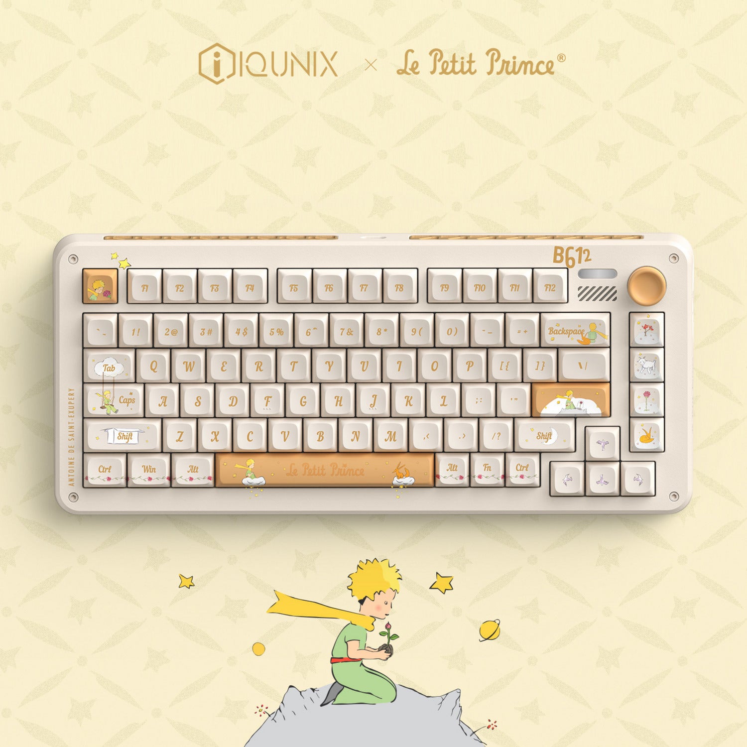 Iqunix zx75 sunset ponder wireless mechanical keyboard (lichtgeel, us lay-out (qwerty), iqunix silent rose, 75%, rgb leds, hot-swappable, double-shot pbt, 2.4ghz | bluetooth 5.1 | usb-c)