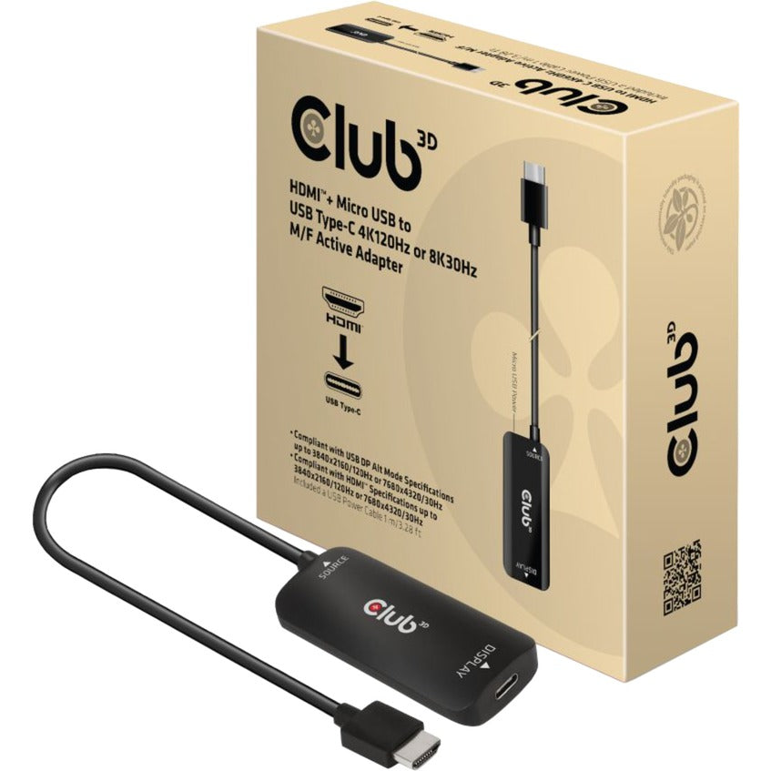Club 3d hdmi+ micro usb naar usb-c adapter (zwart)